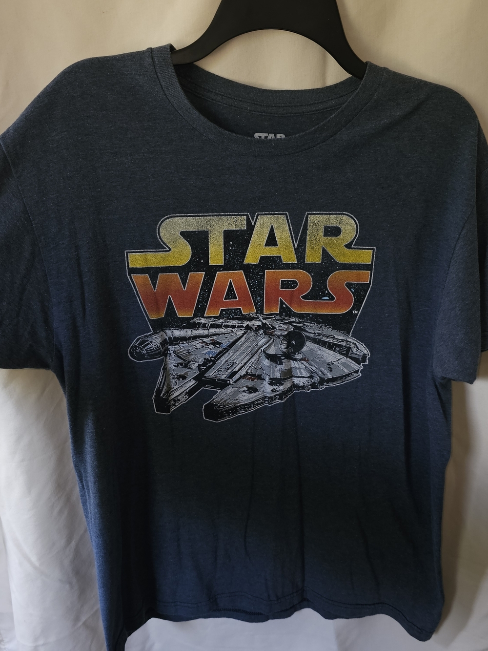 Fifth Sun Blue Star Wars Tee with Yellow-to-Orange Logo and Falcon
